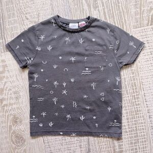 Zara a a Grey Casual Cotton Tshirt Kids 4/5 110 cm Cactus Palm Triangle waves